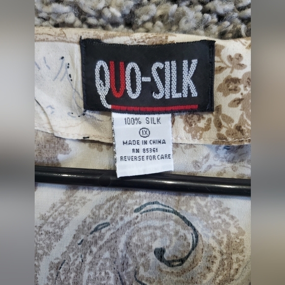 Quo-silk Women's Paisley Silk Button Front Scallop Collar Blouse Top XL - Picture 7 of 8